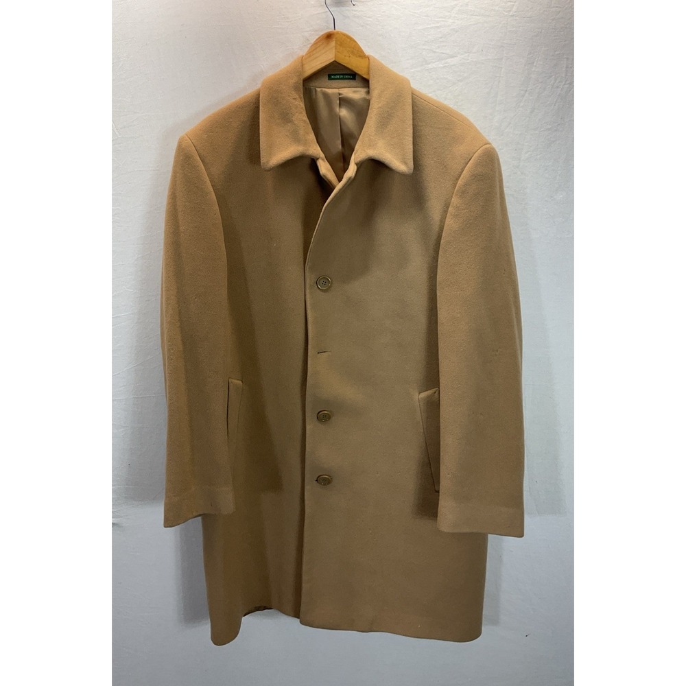 VTG Lauren Ralph Lauren Mens Tan trench Overcoat 44R wool blend *READ